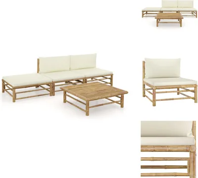 Produktbild von vidaXL 4-tlg. Garten-Lounge-Set mit Cremeweißen Kissen Bambus -  Gartenmöbel-Sets