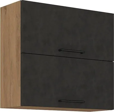 Image de Meuble Haut ROCK, Mélaminé chêne lancelot et gris matera, 2 portes, L80 x H72 cm