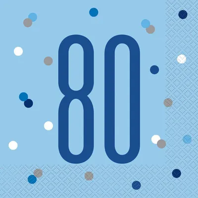 Produktbild von 16 Servietten blau & silber Zahl 80