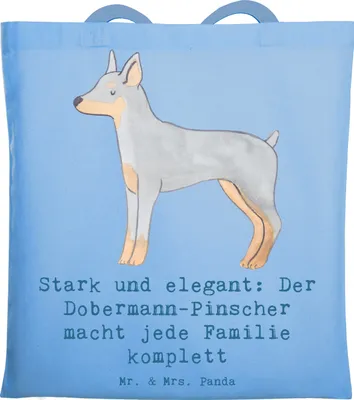 Produktbild von Mr. & Mrs. Panda Tote Bag Dobermann Pinscher - Sky Blue - Geschenk, loyaler Hund, Laptoptasche, Hunderassen, Freund, Stoffbeutel, Dobermann-Pinscher, Pflege, Einkaufstüte