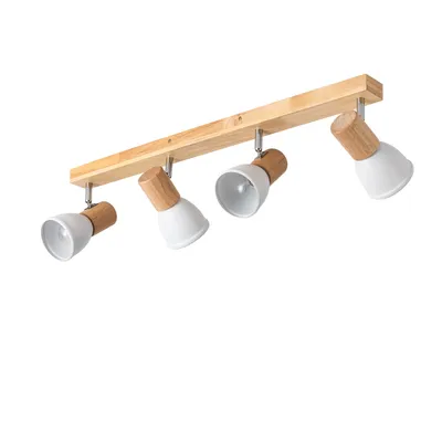 Produktbild von Deckenleuchte Metall und Holz Tautau 4 Spots Weiß