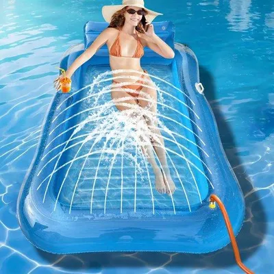 Produktbild von Unyqoos® Große aufblasbare Luftmatratze für Pool & Strand mit Getränkehalter, abnehmbarem Nackenkissen, rutschfester Oberfläche, leicht zusammenfaltbar, leckfrei