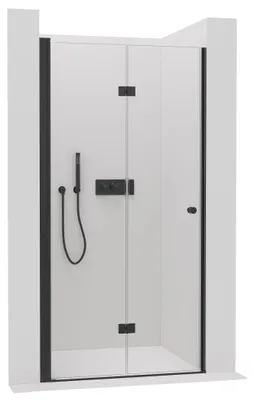 Productafbeelding van Douchedeur met scharnieren, model Volpe, links/rechts - 6 mm - mat zwart, transparant glas - 80x190 cm