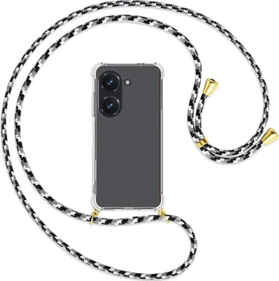 Produktbild von Handykette Backcover-Schutzhülle mit Band (Metall goldfarben) für Asus Zenfone 9 / Zenfone 10 (5.9'') - schwarz/grau/weiß