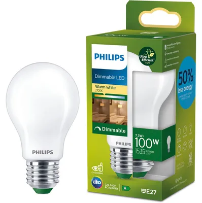 Obrázek produktu pro Philips Matná žárovka s tradičním vzhledem 100 W, A60 E27, 7,3 W, 100 W, E27, 1535 lm, 50000 h