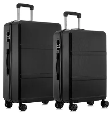 Produktbild von Reisekoffer Set mit Trolley, Handgepäck und Hartschalenkoffern, 4 Rollen 360°, Zahlenschloss, Gummigriff (2-teilig, L&XL, Schwarz)