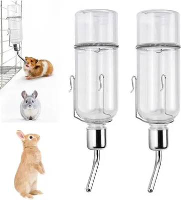 Produktbild von Hängeende Trinkflaschen für Haustiere 350 ml - Kaninchenwasserflasche - Kaninchenflasche mit Halter - Trinkstelle für Kaninchen, Hamster und Cavia - 2 Stück