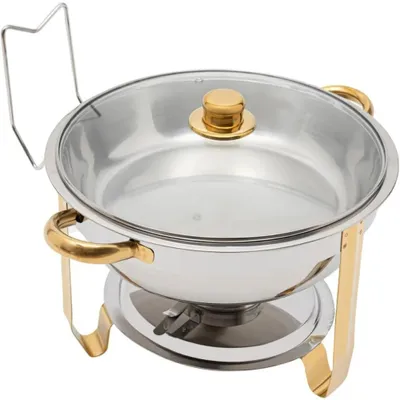 Immagine prodotto di Contenitore riscaldante a buffet - Contenitore rotondo in acciaio inossidabile - Set per buffet - Con inserto per bruciatore - Ideale per catering e matrimoni