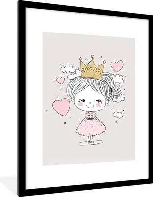 Produktbild von MuchoWow® Gerahmtes Poster Prinzessin - Krone - Rosa - Mädchen - Pastell 60x80 cm - Poster mit Schwarzem Bilderrahmen Wandposter Rahmen Foto Bilder - Wohnzimmer - Dekorationen - Prämie