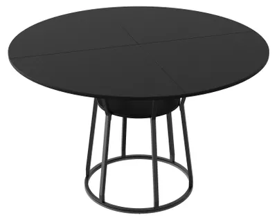 Obrázok produktu pre Okrúhly jedálenský stôl – kuchynský a jedálenský stôl – 120 x 75 cm – pre 6 osôb – s odkladacou plochou – stabilná kovová konštrukcia – čierna farba