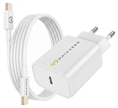 Obrázok produktu pre Mayaxess, 20 W napájací adaptér pre iPhone 16 Plus + USB-C kábel 1 m, biely