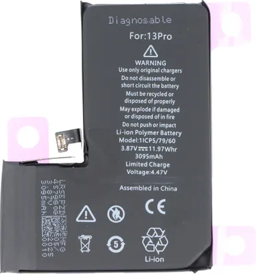 Produktbild von Akku passend für Apple iPhone 13 Pro, diagnostizierbar, Li-Polymer, 3,85V, 3095mAh, 11,9Wh,  ohne Werkzeug