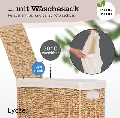 Produktbild von Lycce Wäschekorb mit Deckel Nischenwäschekorb Seegras Wäschekorb schmal für wenig Platz - großer Stauraum natur , Größe:Größe 1