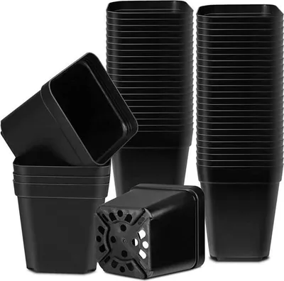 Produktbild von Pflanztöpfe – Nicht spezifiziert – 7 cm – Wiederverwendbarer Kunststoff – Quadratisch – 50 Stück