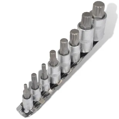 Image de vidaXL : Coffret de 8 clés à douille avec embouts de 12 points, présentées sur une bande