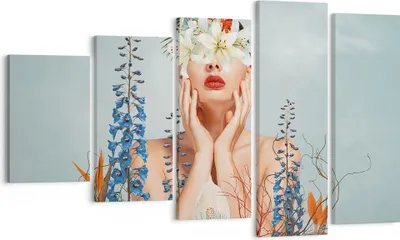 Produktbild von Bild auf Leinwand - Leinwandbild - 5 Teile - Surreal Frau Blumen - 100x60cm - Wand Bild - Wanddeko - Wandbilder - Leinwanddruck - Bilder - Wanddekoration - Leinwand bilder - Wandbild - EG100x60-4818