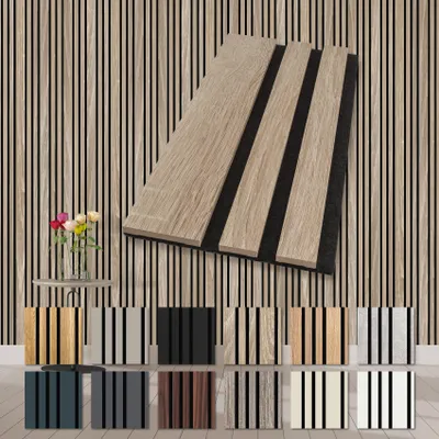 Produktbild von HEXIM Akustikpaneele Holz Musterstück Mila - flexible Wandpaneele Wanddeko Holzpaneele Wand Kombipaneel Wandverkleidung innen Schalldämmung Akustikfilz braun Sonoma Oak