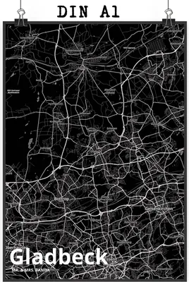 Produktbild von Mr. & Mrs. Panda Bild Gladbeck DIN A1 - Geschenk, drucke, wanddeko, Poster, Wandbild, Stadt Dorf Karte Landkarte Map Stadtplan, Posterdruck