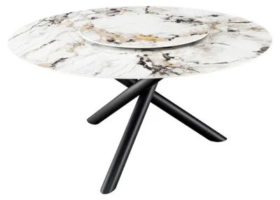 Productafbeelding van Table AXYA – Ronde 150 cm – Blad in keramiek en gehard glas met marmer effect en een draaiend bovenblad