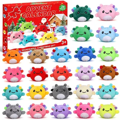 Produktbild von Adventskalender 2026 mit 24 Mini Plüsch Axolotl, 6,5 cm, bunt