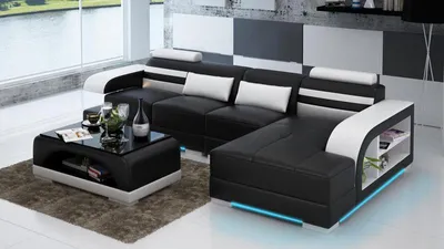 Produktbild von Ledersofa mit USB Wohnlandschaft Ecksofa Eck Garnitur Design Modern Sofa G8033C
