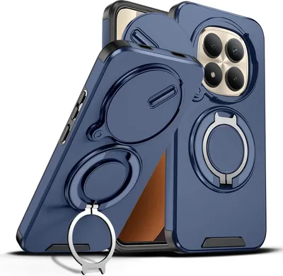 Immagine prodotto di Custodia a doppio strato per Xiaomi Redmi Note 15 Pro+, con copertura scorrevole per la fotocamera e supporto magnetico ad anello Blu