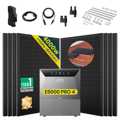 Produktbild von ALLDREI Balkonkraftwerke mit Speicher Anker Solix Solarbank 4 E5000 Pro & BP2700x1,Komplettset mit 8x500W Bifazialer Solarpanel & Smart Meter Gen 2