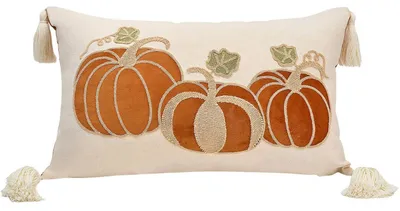 Produktbild von Kissenbezug Herbst Kürbis 30x50cm Leinen mit Quasten für Halloween Thanksgiving Deko