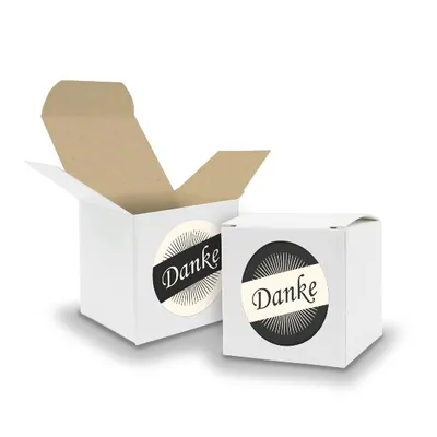 Produktbild von SET DANKE (Motiv36) 24x Faltschachtel Würfel 6,5cm weiß innen braun+Sticker