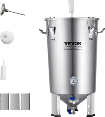 Zdjęcie produktu dla System parzenia piwa Piwowar ze stali nierdzewnej 30-litrowy fermentor do piwa, fermentor do wiadra do parzenia, akcesoria do parzenia w domu z podstawą, czajnik do zupy z pokrywką, uchwytem, zaworem, kranem