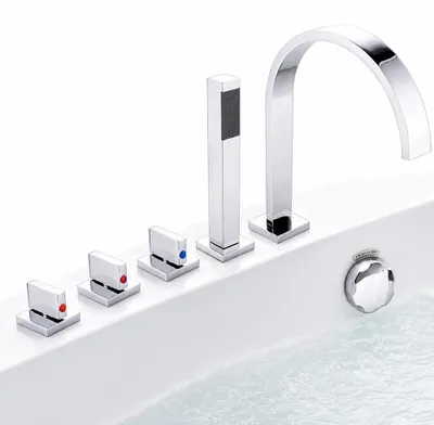 Produktbild von Mucola Wasserhahn Badewannenarmatur HandBraunse Silber5 Loch Set Wannenrand Armatur Bad Badezimmerarmatur Wasserfall