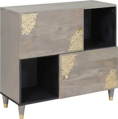 Produktbild von Sideboard Grau 80 x 33 x 75 cm Massivholz Mango