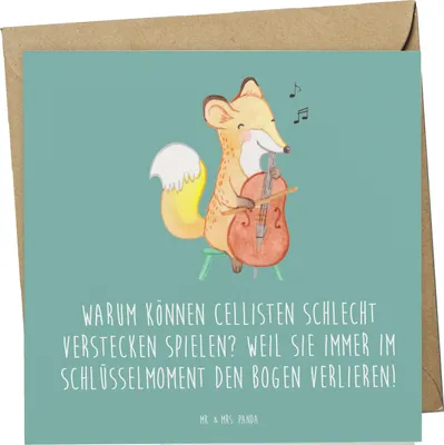 Produktbild von Mr. & Mrs. Panda Glückwunschkarte Cello Schlüsselmoment - Meeresbrise - Geschenk, Orchester, Instrument, Musik, Klappkarte, Kammermusik, anlasskarte, Bogen, Grußkarte