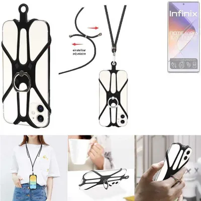 Produktbild von K-S-Trade 3in1 Handykette Handyband Handykordel Halsband Smartphone-Ring Handy-Ring kompatibel mit Infinix Note 40 Pro Fingerhalterung Handyring