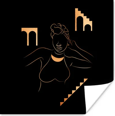 Produktbild von MuchoWow® Poster Frau - Gold - Schwarz - Strichzeichnung 50x50 cm - Wohnzimmerdekoration