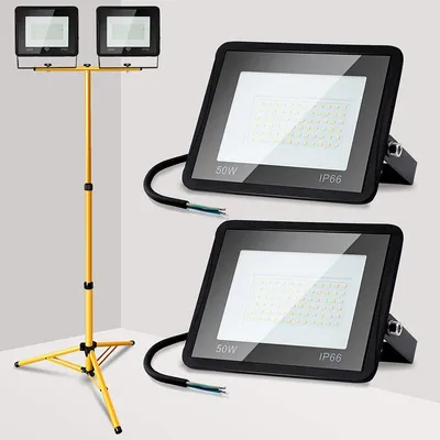 Image de TolleTour Projecteur LED avec trépied Projecteur de chantier extérieur IP66 Projecteur pour jardin arrière cour 2X50W Blanc chaud
