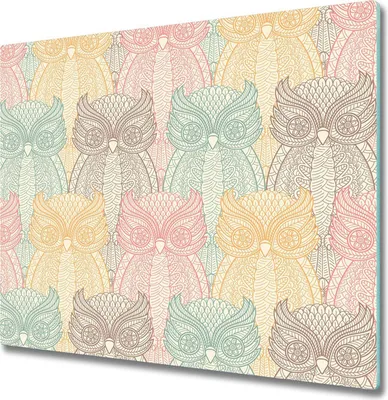 Produktbild von Glas Herdabdeckplatte 60x52 cm Spritzschutz Glasabdeckplatte Schneidebrett Eulen