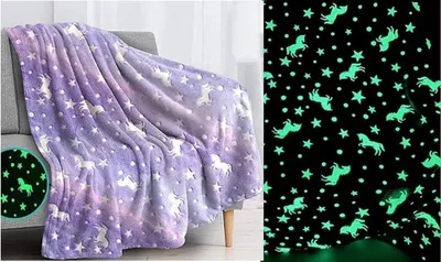 Produktbild von GKA XL Kuscheldecke Einhorn leuchtet im Dunkeln Decke Sterne Glow in The Dark 2,00 m für Kinder