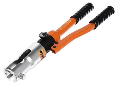 Produktbild von Hydraulische Crimpzange 10T - Manuelle Rohrpresszange - 4 Matrizen - Für PEX-Rohre und Sanitärinstallation - Für Metallbearbeitung - Orange