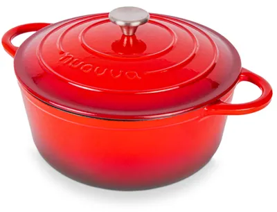 Image de Casserole en fonte émaillée avec couvercle, 6 litres, revêtement antiadhésif, compatible four