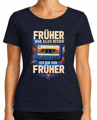Immagine prodotto di "Prima era meglio". T-shirt sarcastica da donna, colore blu navy, taglia S