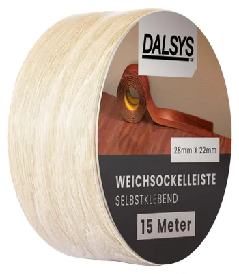 Produktbild von Dalsys Weichsockelleiste selbstklebend 15m Eiche hell - Flexible Sockelleisten aus PVC auf der Rolle, Abschlussleiste für Fugen in Küche & Bad. Praktische Sockelleiste Selbstklebend