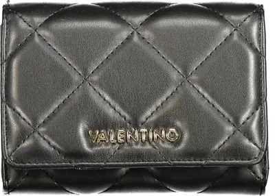 A black quilted wallet with the Valentino logo.