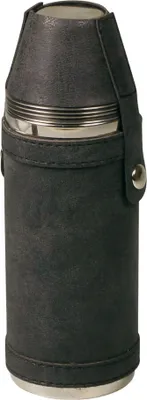 Produktbild von Hauser Flachmann Thermoskannendesign Edelstahl Lederoptik grau, 4 Becher