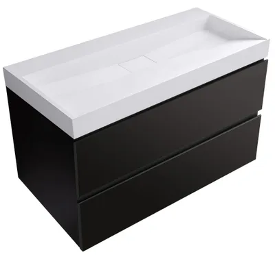 Obrázok produktu pre Kúpeľňová skrinka Carole – matná čierna + umývadlo z liateho mramoru Vita – lesklá biela – 100x58x46 cm