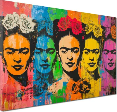 Produktbild von Frida Pop Art Mehrfachmotiv farbenfroh modern Wandbild Leinwandbild XL Wanddeko: 60x40x2cm