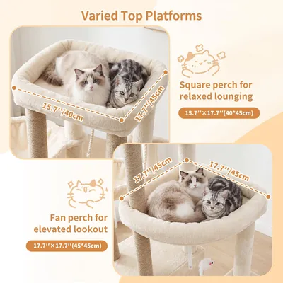 Imagen del producto de Árbol para gatos, color beige, estructura estable, altura de 55 cm
