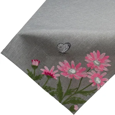 Produktbild von Tischdecke DAVINA Stickerei Blüten pink Polyester grau 85 x 85 cm