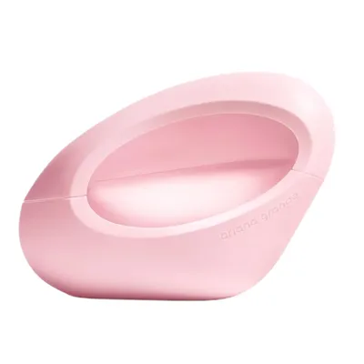A pink perfume bottle on a white background.