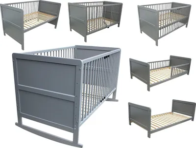 Produktbild von Kinderbett Juniorbett Beistellbett Wiege 140x70 cm 4in1 grau
